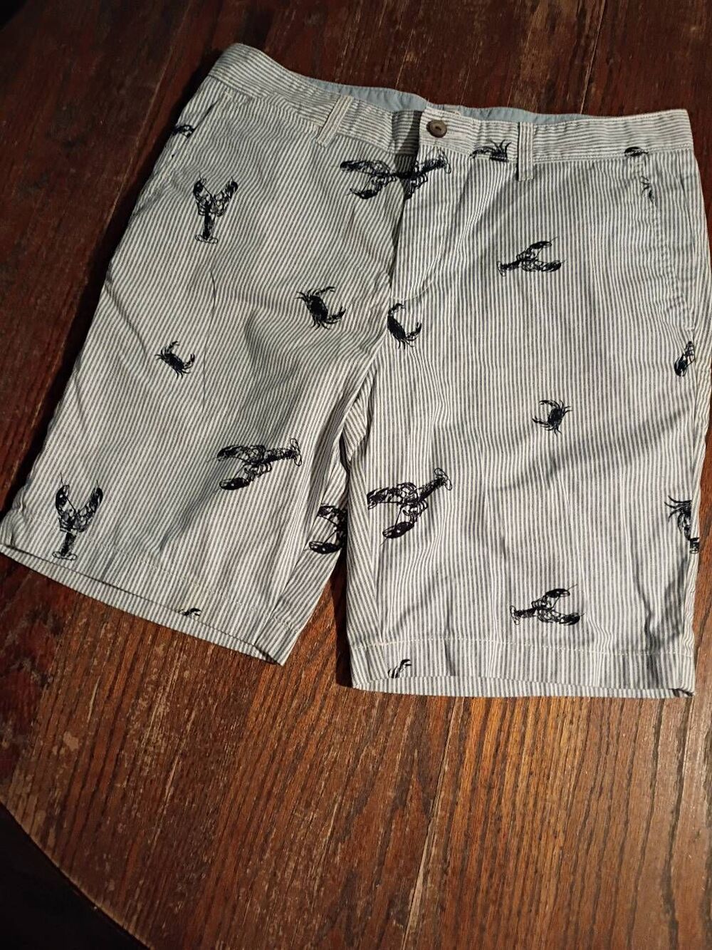 33W Nautica Blue White Striped Lobster Cotton Casual Shorts Pockets Belt Loops
